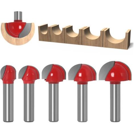 Fraise à Fond Rond Bois, 5PCS Router Bits 8mm Tige 12/16/ 19/22/25.4mm Fraise à gorges Carbure Queue Fraise à Rainurer pour Défonceuse Outil de Coupe Bit de Routeur (1/5)