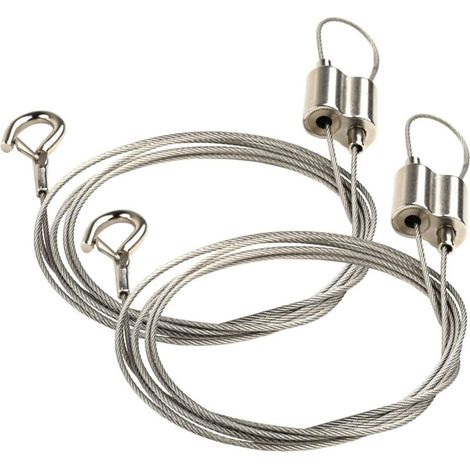 Lot de 2 fils de suspension réglables avec crochet, en acier inoxydable robuste pour accrocher des photos, des lumières, des miroirs et des décorations murales – 1 m jusqu'à 20 kg