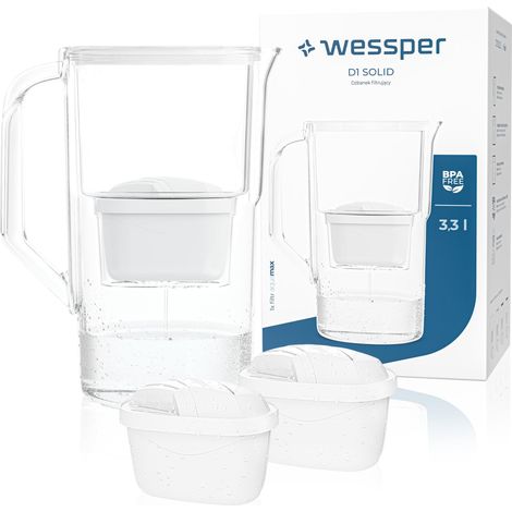 Carafe Filtrante d'eau 2,5 L Aqua Max Basic, Compatible avec Maxtra, Système de Filtration d'eau Réduisant le Tarter et le Chlore, Set Contient deux Cartouches Filtrantes d'eau, Blanc (1/5)