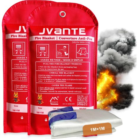 Couverture anti-feu 1 x 1 m DIN EN 1869:2019  Couverture anti-feu pour cuisine, voiture, bureau  Couverture de protection incendie avec récipient de rangement (1/5)