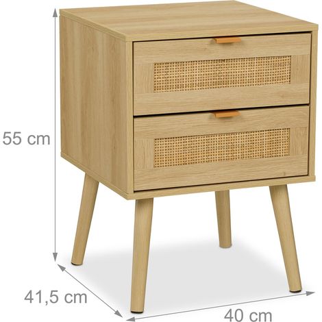 Mesita de noche rectangular con 2 prácticos cajones altura 55 x 40 x 41,5 cm de madera natural 130016698 (1/2)