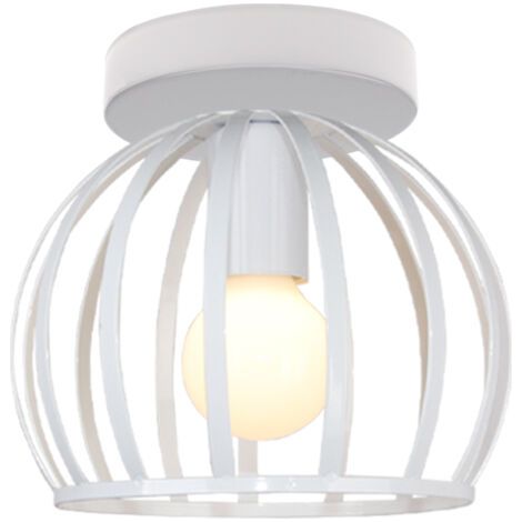 royaluxe- Lampe De Plafond Rétro Luminaire Plafonnier Cage En Métal Plafonnier Design Rond E27 Pour Chambre Café Restaurant 20CM, Blanc