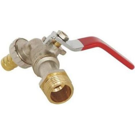 Robinet à bille - Poignée plate - Raccord mâle 1/2" - Raccord 3/4", rouge, pour machine à laver extérieure, résistant au gel (1/5)