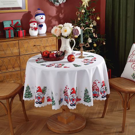 nappe de noël ronde motif vieil homme lavable et antitache décoration de noël et du nouvel an diamètre 150 cm (1/5)