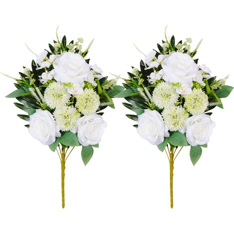 (2er-Set) Künstliche Gänseblümchen für Grabsteine, Dekorationen für die Grabreinigung und den Grabbesuch, Blumen für das Qingming-Fest, Friedhofsblumen aus Kunststoff (weiß) (1/2)