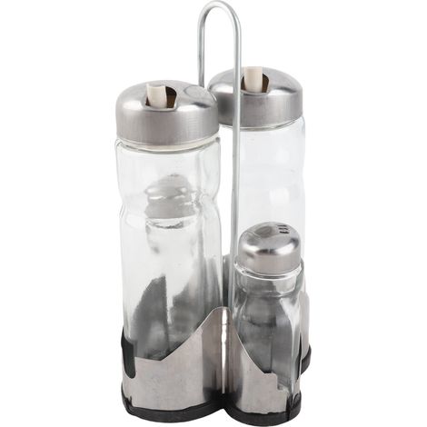 Gewürzflaschen-Set, Gewürzhalter, Gewürzregal, 4-in-1-Öl-Essig-Spender, Salz- und Pfefferstreuer, Glas-Essig- und Gewürzset mit praktischem Ständer, Edelstahldeckel (1/5)