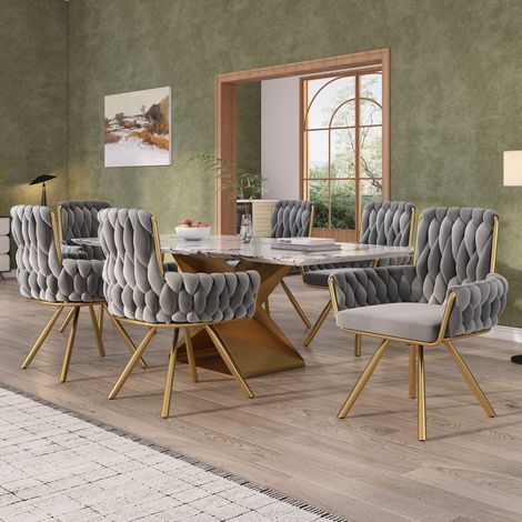 Sillas de comedor giratorias 360° de terciopelo gris con reposabrazos, lote de 6 DESVIAE (1/5)