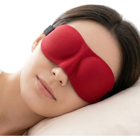 Masque de sommeil pour les personnes dormant sur le dos et sur le côté, masque pour les yeux 3D 100 % bloquant la lumière, couverture des yeux zéro pression, léger et respirant, bandeau nocturne rouge (1/5)