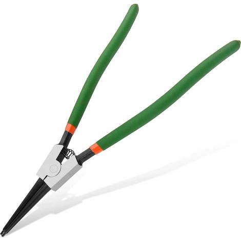 Pince à circlips extérieurs 13 pouces – Mâchoires droites à bout forgé de 2.6 mm – Pince robuste à ressort pour clips C et anneaux de retenue – Manches orange/vert (1/5)