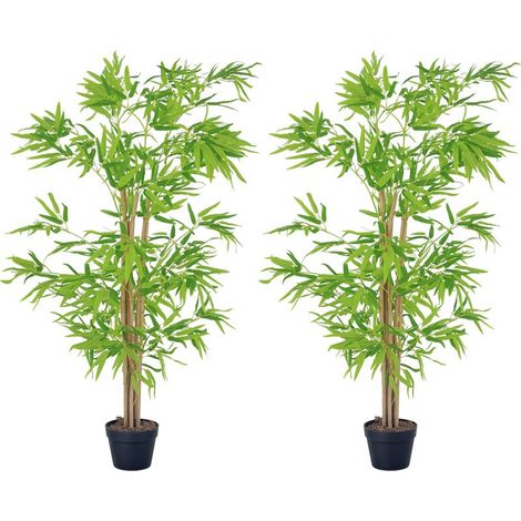Lot de 2 bambous artificiels Hauteur 1,5 m 644 Feuilles denses réalistes Pot Inclus Noir avec Lichen Vert (1/5)