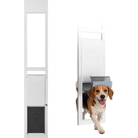 Porte pour chien pour porte coulissante en verre, hauteur réglable 1927-2049 mm, cadre en aluminium avec volet et charnière rotative, verrou intégré, adaptée aux grands chiens, idéale locataires. (1/5)