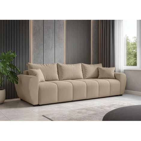 AX LIVING Malatya Big Sofa mit Schlaffunktion Schlafsofa Hellbraun 246 cm