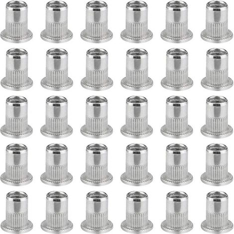 Écrou à rivet M6 tête plate, 100 pièces, en acier inoxydable, insert fileté pour tôles minces, fixation sans écrou arrière
