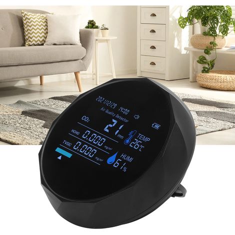Détecteur de dioxyde de carbone 7 en 1 connecté Bluetooth ZN-2CO16 : mesure du COV totaux (TVOC), de la température, enregistrement des données de CO2 et de formaldéhyde, noir. (1/5)