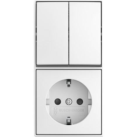 Busch-Jaeger Combinaison Interrupteur à bascule avec prise SCHUKO® Safety+ Bascule, Interrupteur série 2P+PE blanc alpin - Busch-balance® AP (2601/5/20 EAPBJ-524), 2TKA00005538