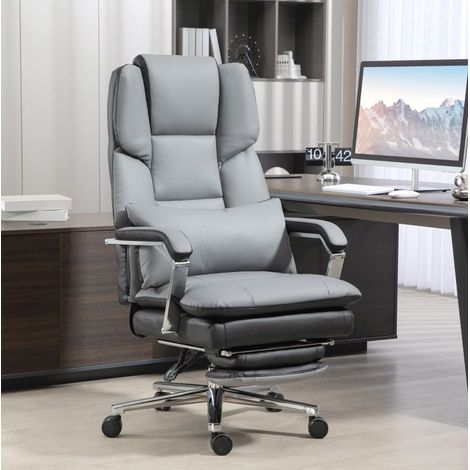 MEUBLIV Chaise de bureau ergonomique réglable gris clair/noir avec repose-pieds (1/5)