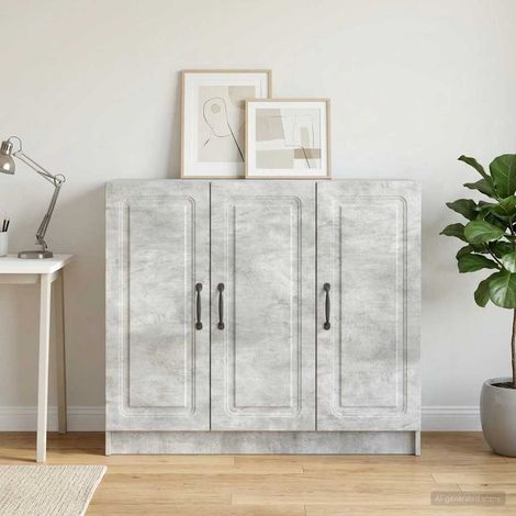Buffet gris béton 3 portes avec étagères en bois d’ingénierie 89 x 34,5 x 77 cm - PANGIVO (1/5)