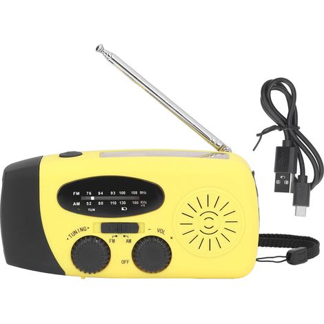 Radio de survie solaire à manivelle avec lampe torche, radio FM/AM pour randonnée et camping - Modèle jaune japonais