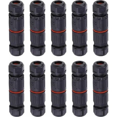 Lot de 10 Fil électrique étanche, connecteur de câble extérieur pour boîte de jonction étanche, IP68 Connecteur de câble électrique étanche pour connecteur 3 broches prise de courant extérieure (1/5)