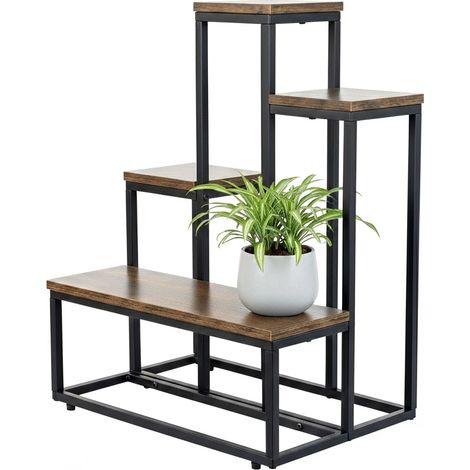 Soporte de pie para flores y plantas, estilo industrial, de metal, para 6 macetas, 68 cm (1/5)