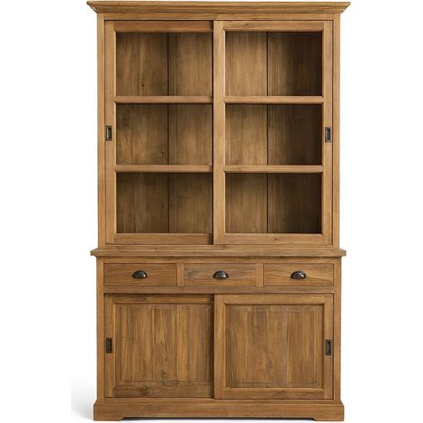 Vitrine en teck FEROE TEKA – 3 tiroirs & 2 portes coulissantes (1/3)