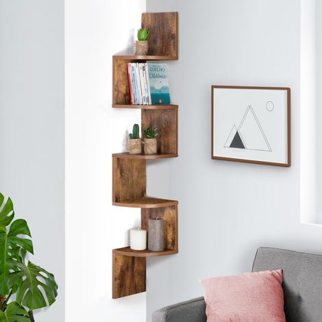 Estantería esquinera de pared ISA de 5 niveles en efecto madera envejecida (1/5)