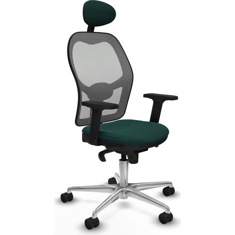 Jorquera sincro malla gris similpiel verde botella brazos 2D base aluminio cabecero fijo ruedas 65mm nailon (1/5)