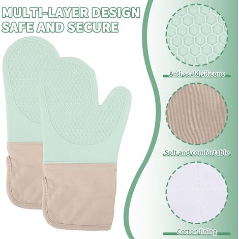 Silikon-Ofenhandschuhe (2er-Pack) – Hitzebeständig bis 300 °C – Inklusive isoliertem Topflappen und Reinigungsbürste – Hitzebeständige Grillhandschuhe – Geeignet zum Kochen und Grillen – Rutschfest – (1/5)