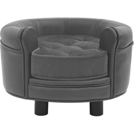 Canapé gris pour chien, 48 x 48 x 32 cm, en peluche et similicuir