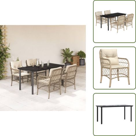 The Living Store 5-tlg. Garten-Essgruppe mit Kissen Beige Poly Rattan - Gartenessgruppe (1/5)