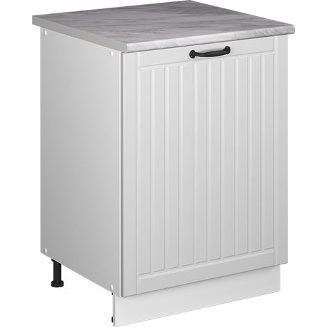 Mobiletto base cucina Fame-Line, Bianco rustico/Bianco, 60 cm 1 anta con piano di lavoro, Vicco (1/5)
