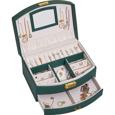 (Blance)Boîte à Bijoux pour Femme en Cuir, Deux Etages Coffret de Rangement Bijoux pour Ranger Bagues,Boucles d'oreilles,Colliers (1/5)