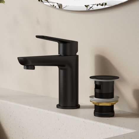 EVERSTEIN Mitigeur Lavabo Noir Mat, Robinet Salle de Bain avec Bonde Pop-up (1/5)
