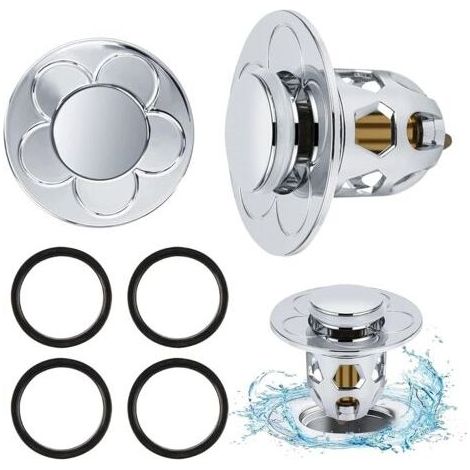 Bouchon de vidange universel Pop-up (60×60×50 mm) - Lot de 2, avec filtre anti-cheveux et anti-obstruction pour lavabo, évier de cuisine et baignoire (1/4)