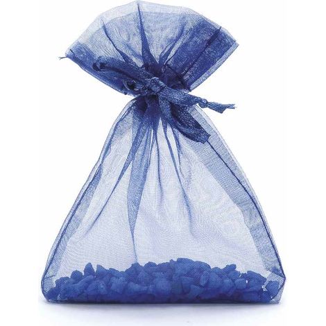 Sacchetto in organza blu con coulisse di chiusura in raso è una soluzione pratica e veloce per confezionare, set da 100 pezzi, cm8x11H (al tirante7,5)
