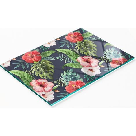 Planche à découper décorative en verre pour la cuisine, motif fleurs tropicales, 80 x 52 cm (1/5)