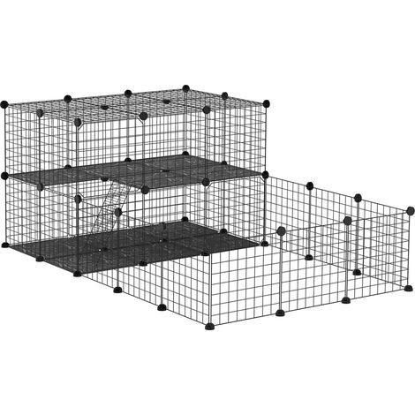 Parc enclos modulable DIY, 2 niveaux, enclos pour petits animaux, hamsters, lapins, cochon d'inde, panneaux grillagés, 45 panneaux, 175 x 105 x 70 cm, noir (1/5)