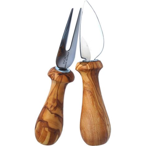 Lot de 2 Couteaux à Fromage Couverts de Cuisine avec Manche en Bois d'Olivier - PANGIVO (1/2)