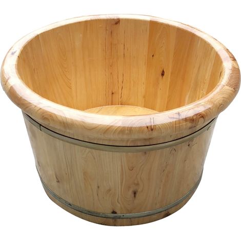 Seau en cèdre pour le lavage des pieds, bassine en bois, bain de pieds, seau en bois de fumigation, 26 cm, bords arrondis, bois massif épais. (1/5)
