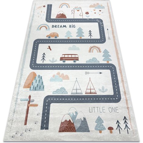 BAMBINO 46980 Waschteppich Wald, Straßen für Kinder Anti-Rutsch - weiß / grün white 200x290 cm