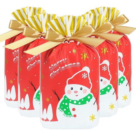 Sacchetti regalo con coulisse - Confezione da 50 - 14,7 x 22,5 x 6 cm - Plastica per alimenti - Confezione regalo natalizia - Sacchetti per caramelle (1/5)