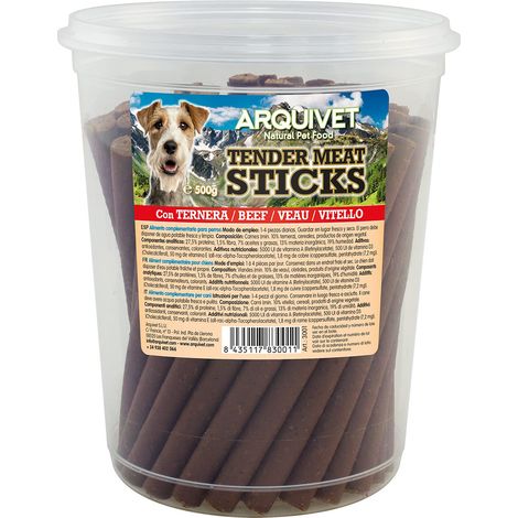 ARQUIVET Tender Meat Sticks - Vitello - 500 g - Bastoncini semi-morbidi per cani - Snack per cani - Sticks per cani - Aiuto per la cura dei denti (1/5)