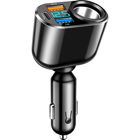 Cargador de coche USB C, adaptador de corriente para coche, carga ultrarrápida de 66 W y PD de 30 W con voltímetro LED. (1/3)