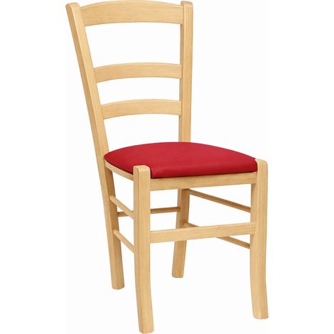 Sedie da sala da pranzo Paesana in legno naturale con seduta imbottita rossa