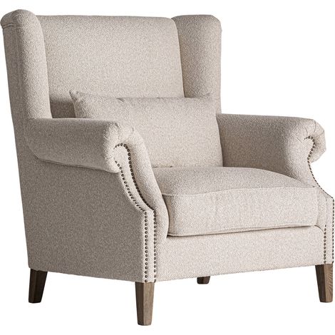 Fauteuil bergère classique en tissu crème - crème et bois brun (1/5)
