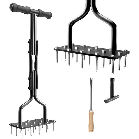 Aérateur Gazon, 15 Pointes en Acier Solide, Scarificateur Pelouse, Aérateurs de Gazon Manuels, Aerateur Gazon Outils Jardinage (1/5)