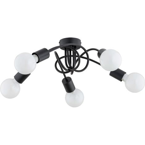 Alfa FARTA Industrial Black Metal Ceiling Light, 5-Light Flush Mount Fixture, 5x E27 Sockets (max 15W each), 55cm Wide x 17cm High, Dimmable with Bulbs