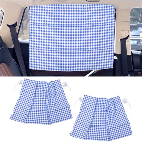 Rideau de fenêtre de voiture minimaliste à carreaux britanniques, protection UV, avec ventouse, pare-soleil amovible, carreaux bleus. (1/5)
