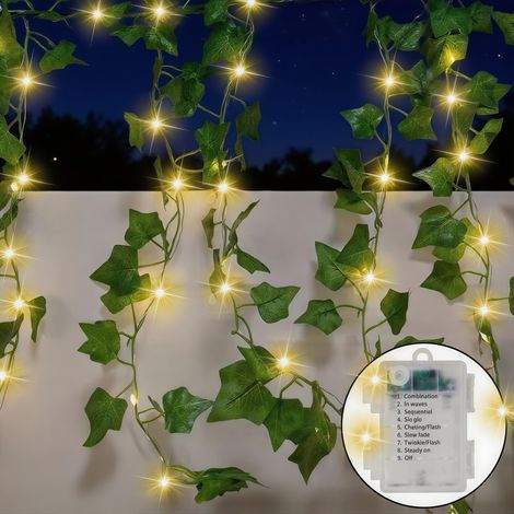 Guirlande Lumineuse Exterieure, 5m 50 LED Lierre Artificiel Guirlande Lumineuse, 8 Modes Guirlande Interieure Décorative, Étanche Faux Lierre Decoration pour Chambre, Jardin, Noël (1/5)