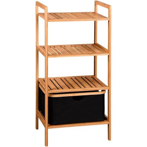 Étagère Bambou 4 Niveaux avec Panier Textile - Bois FSC - 44 × 33 × 93 cm - Livraison gratuite
